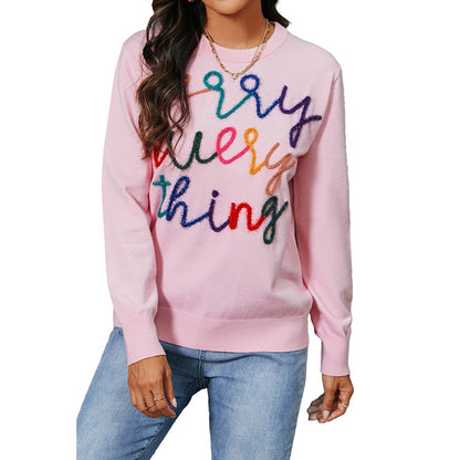 Casual All-match Letters Embroidered Slim Slimming Sweater Women