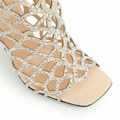 Women's Peep Toe Rhinestone Hollow High Heels