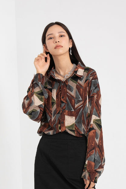 Long Sleeve Floral Shirt With Brown Background