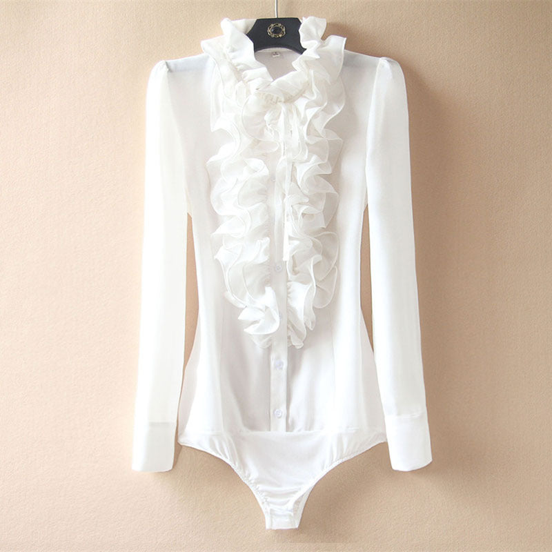 Long sleeve light ruffled stand Collar Chiffon shirt