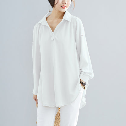 Chiffon Shirt Fat Mm Long-sleeved Slim Solid Color Shirt