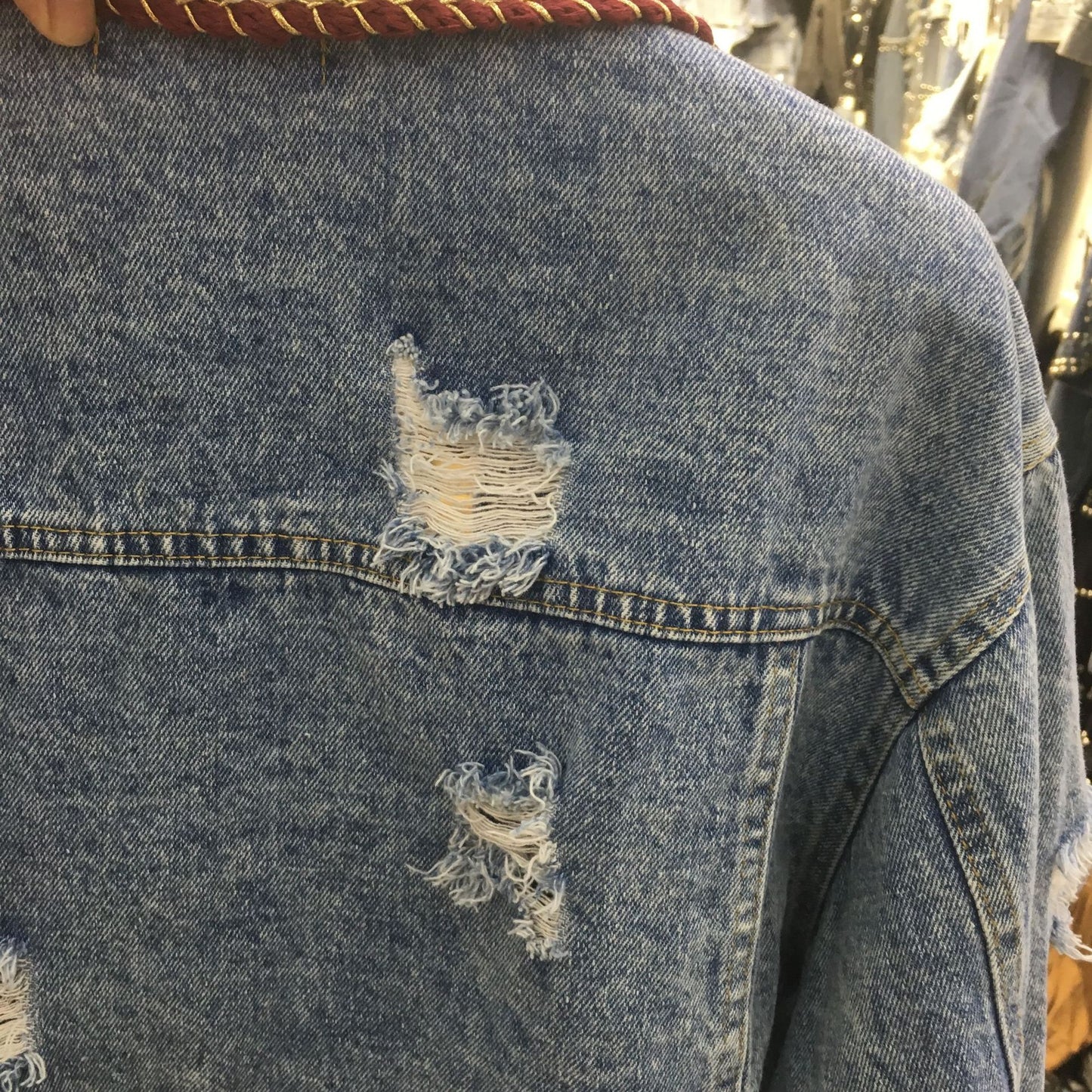 Loose denim jacket with floral sequin embroidery