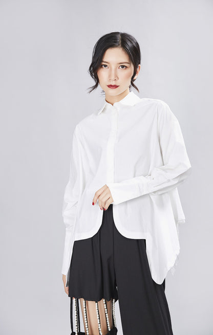 Spring Women's  Design Sense Irregular Loose Long Sleeve Shirts