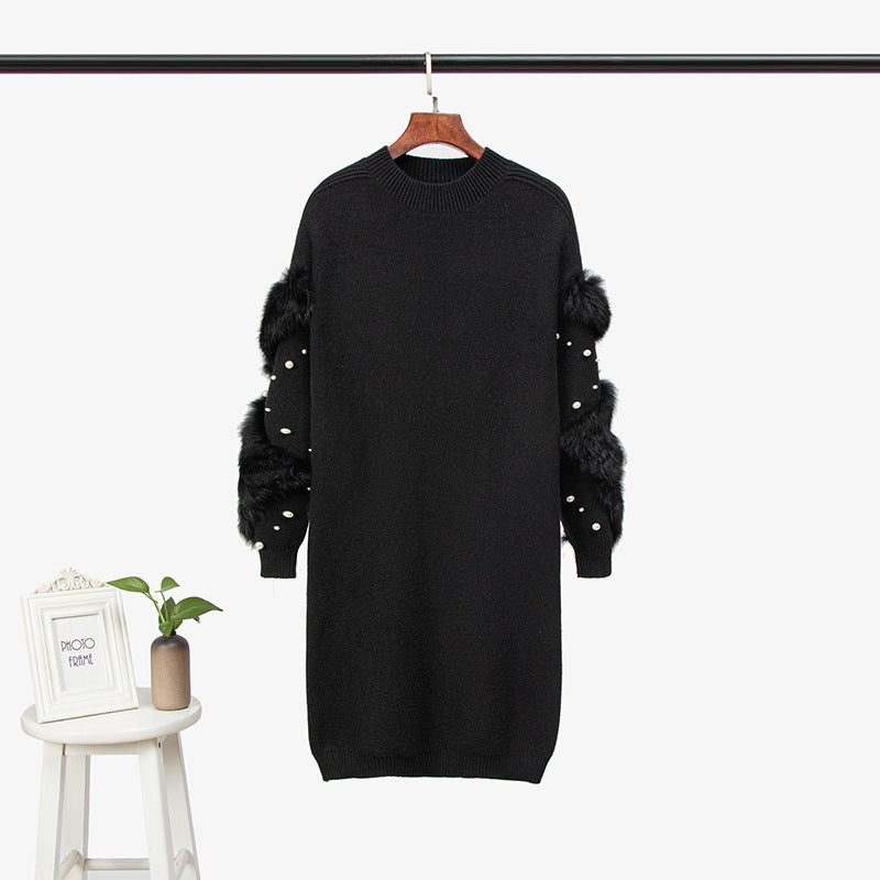 Spliced Bottom Sweater Medium Length Black Skirt