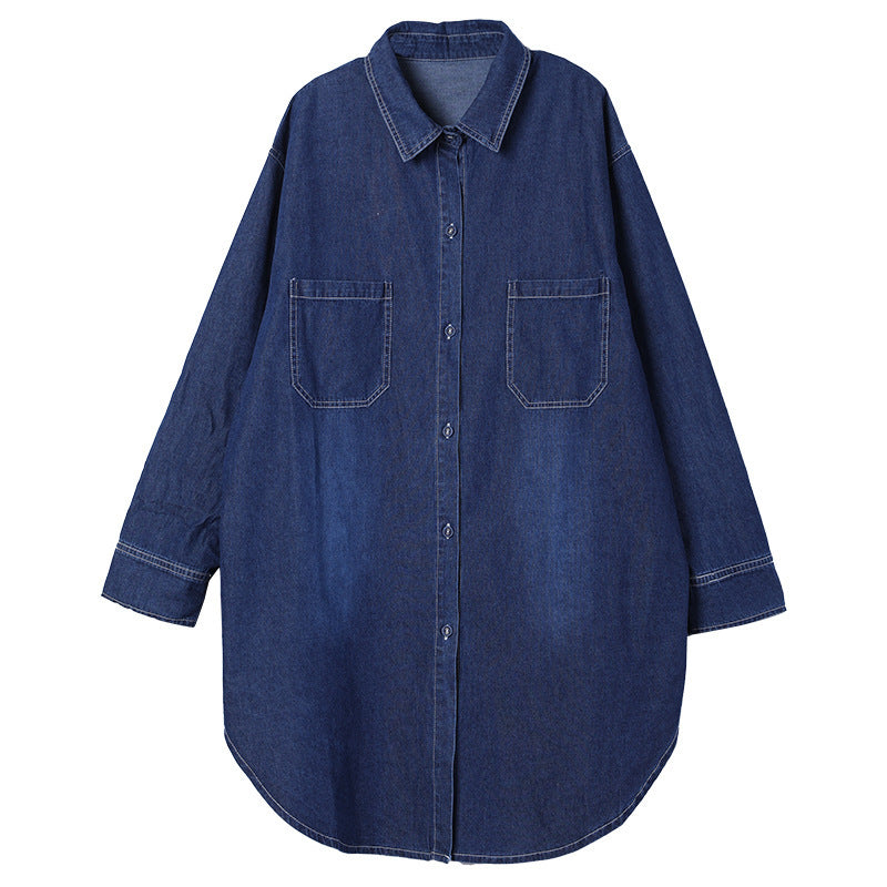 Robe chemise cardigan en jean mi-longue imprimée