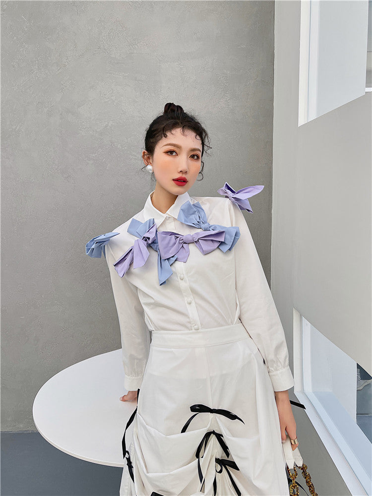 Niche French Shirt Bow All-match Fashion Korean Version