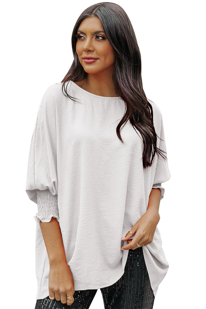 Black Plain Batwing Sleeve Business Casual Blouse for Women