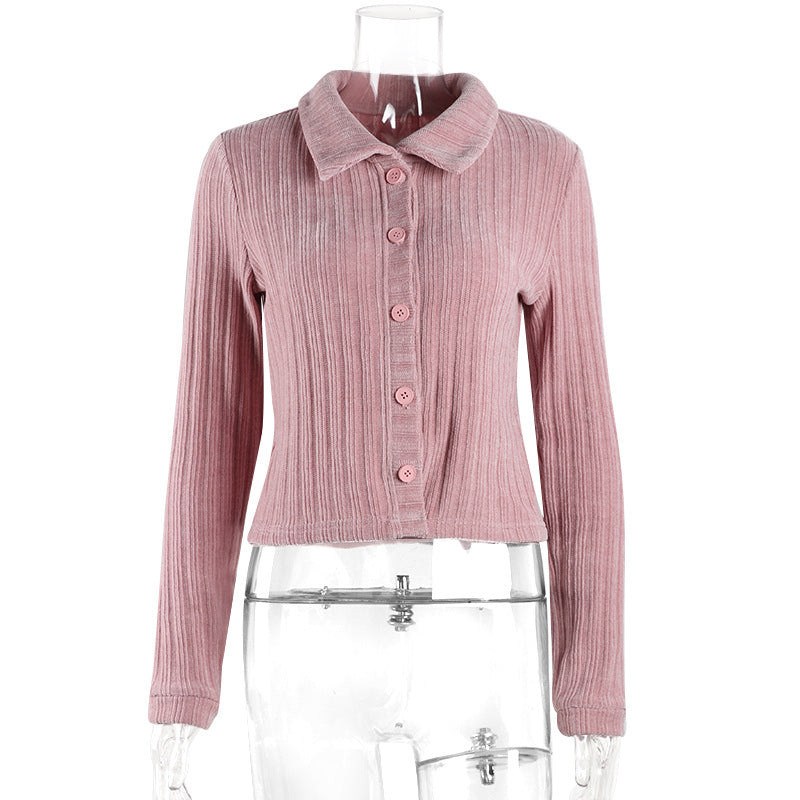 Retro Lapel Single-Breasted Long-Sleeved All-Match Cardigan Jacket Women