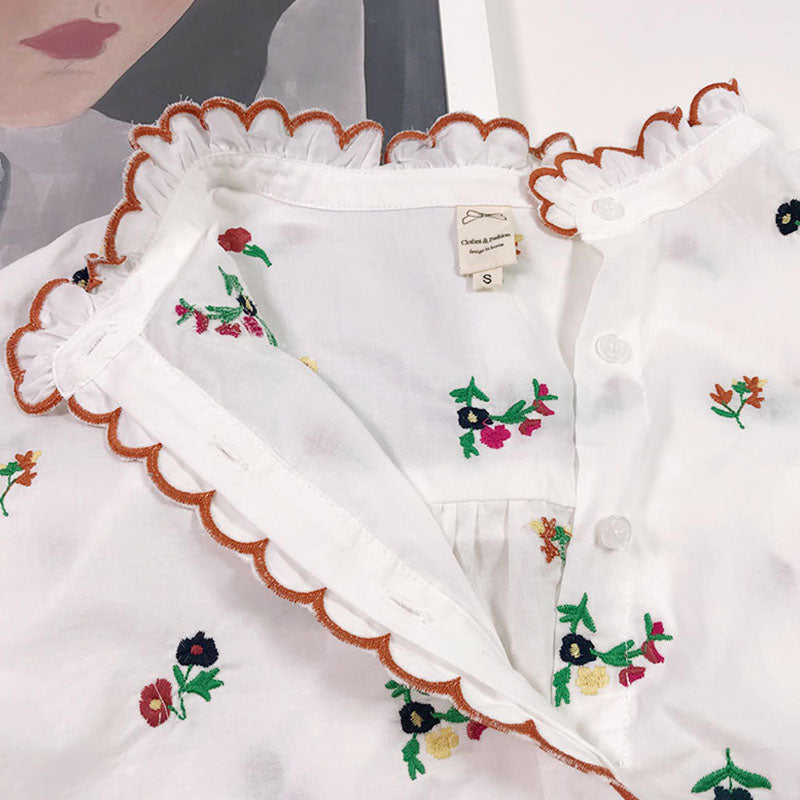 Small and Sweet Embroidered long-sleeved Loose Casual Shirt Blouse