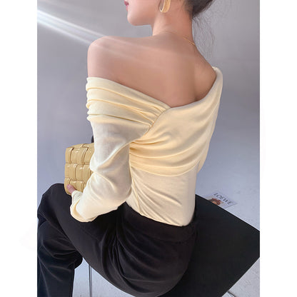 Design Sense Niche Irregular Bottoming Tight Fitting Short One Shoulder Early Autumn Top