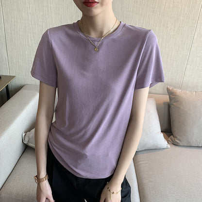 Ice silk solid color short-sleeved T-shirt women