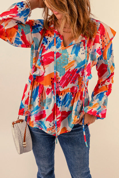 Blusa con cuello anudado y volantes Brush Stroke