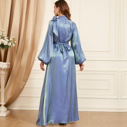 Robe à lacets de couleur unie à manches longues de style européen et américain