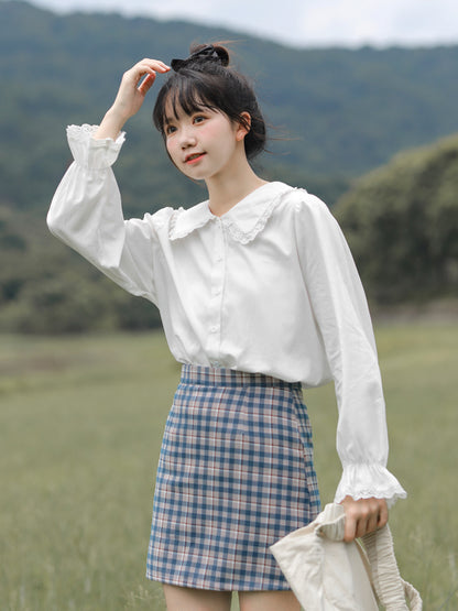 Camisa blanca con cuello de muñeca para primavera y otoño Design Sense Niche para mujer