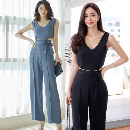 Women's Elegant V-Neck Split Waist Jumpsuit