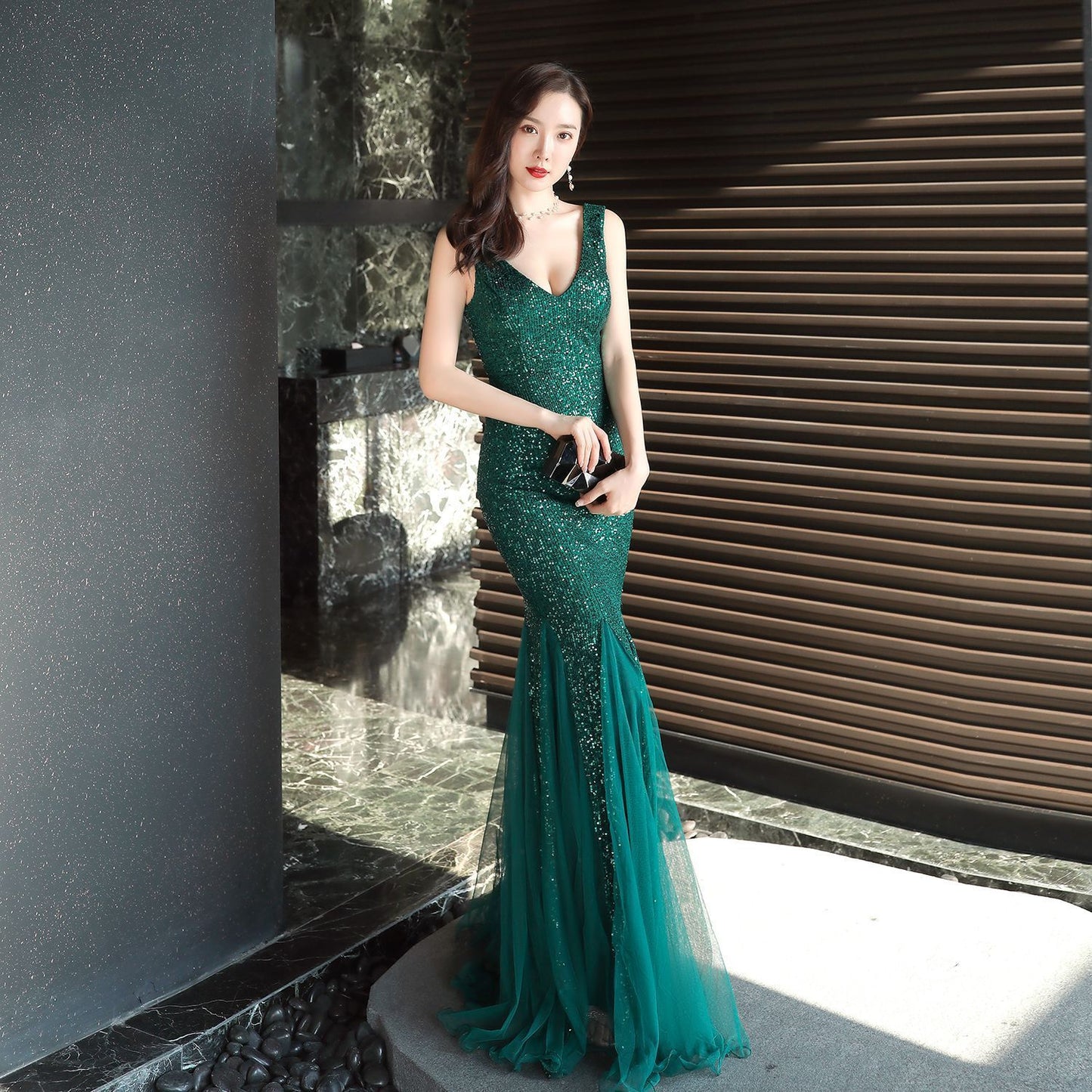 Banquet Temperament Elegant Annual Meeting Long Style Fishtail Sequins Sexy Dress