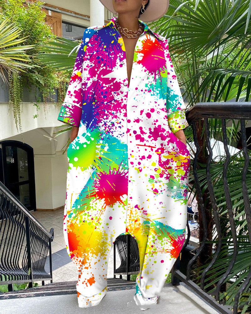 Multicolor Loose Jumpsuit - Non-Located Print