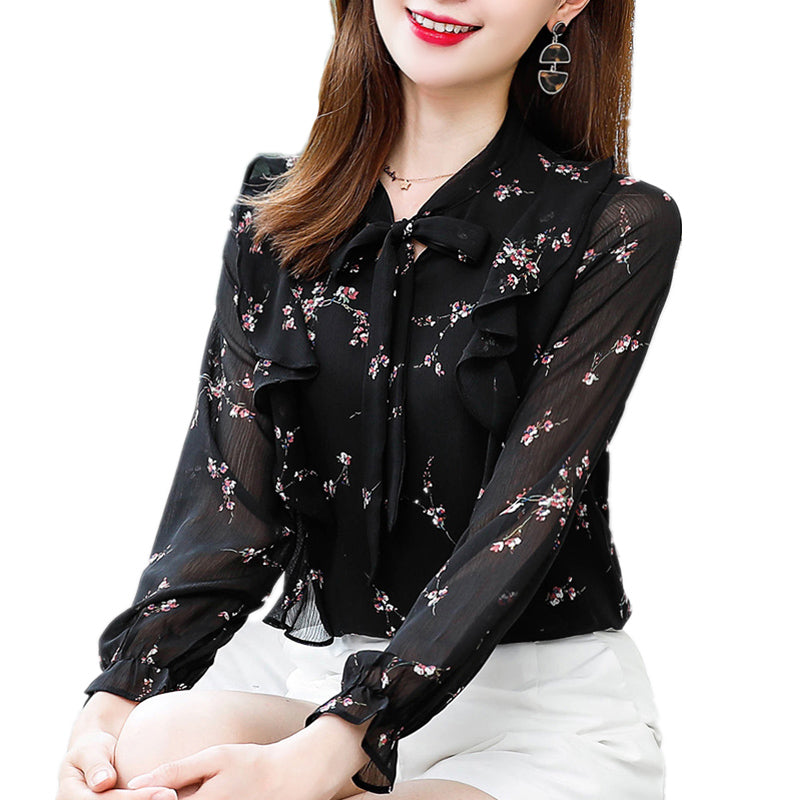 Long sleeve large size small shirt temperament floral blouse