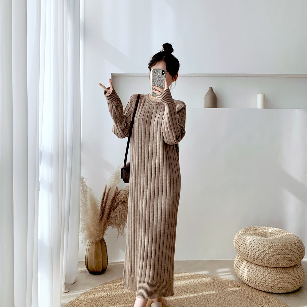 Loose Leisure Slimming Over-the-knee Knitted Dress