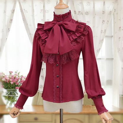 Retro Elegant Multicolor High-neck Slim Long-sleeved Shirt Lolita Inner Shirt Wholesale