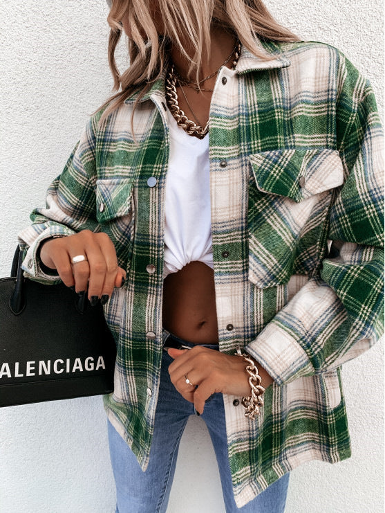 Plaid long sleeve shirt jacket