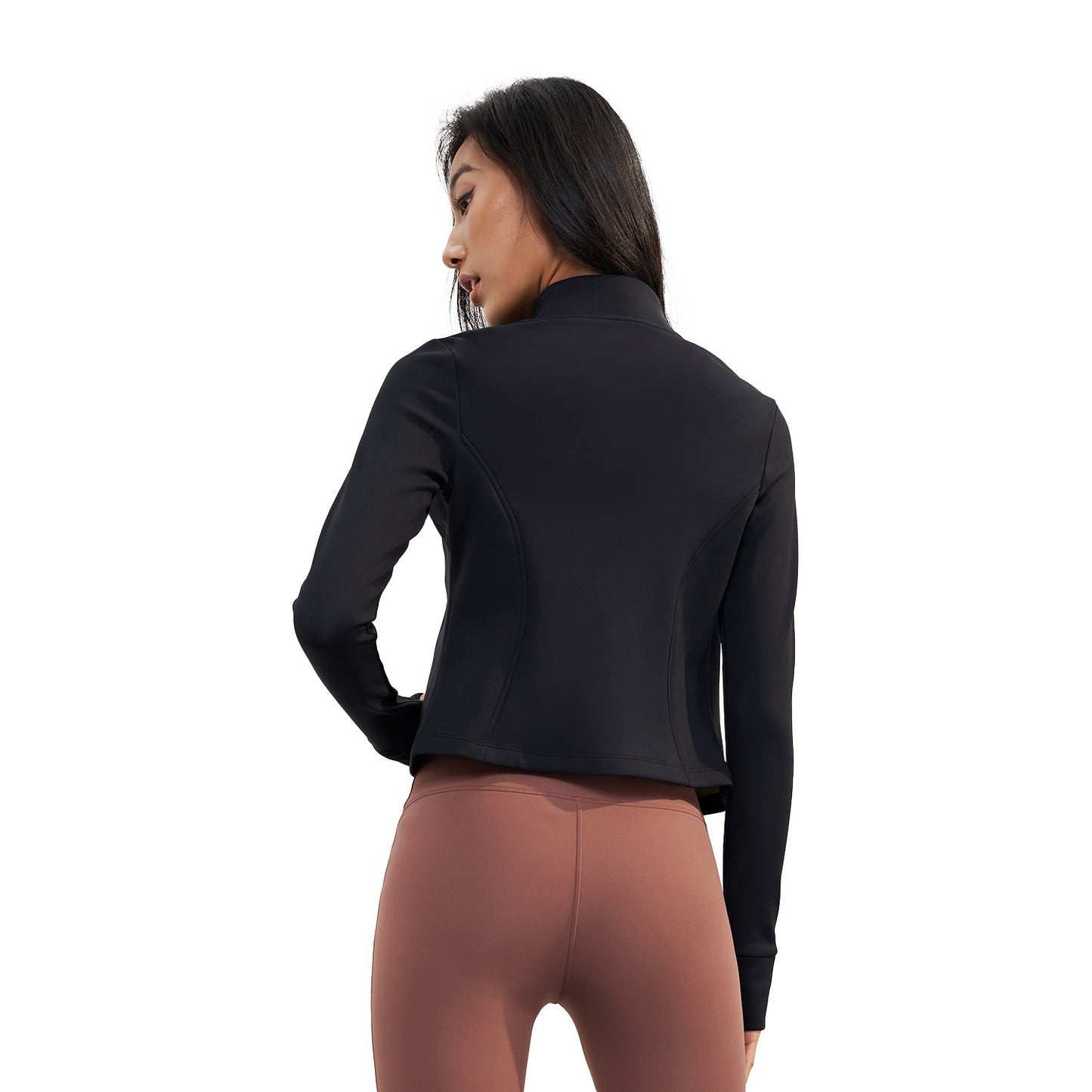 Chaqueta de yoga con cuello alto y forro polar para correr al aire libre