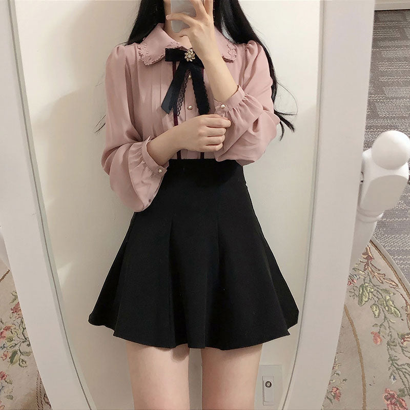 Temperament bottoming shirt bow chiffon shirt