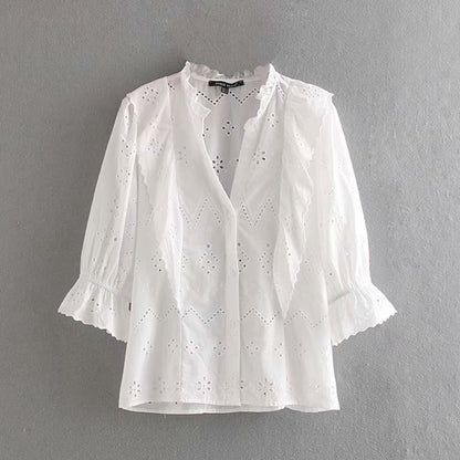 Cut-out embroidery shirt