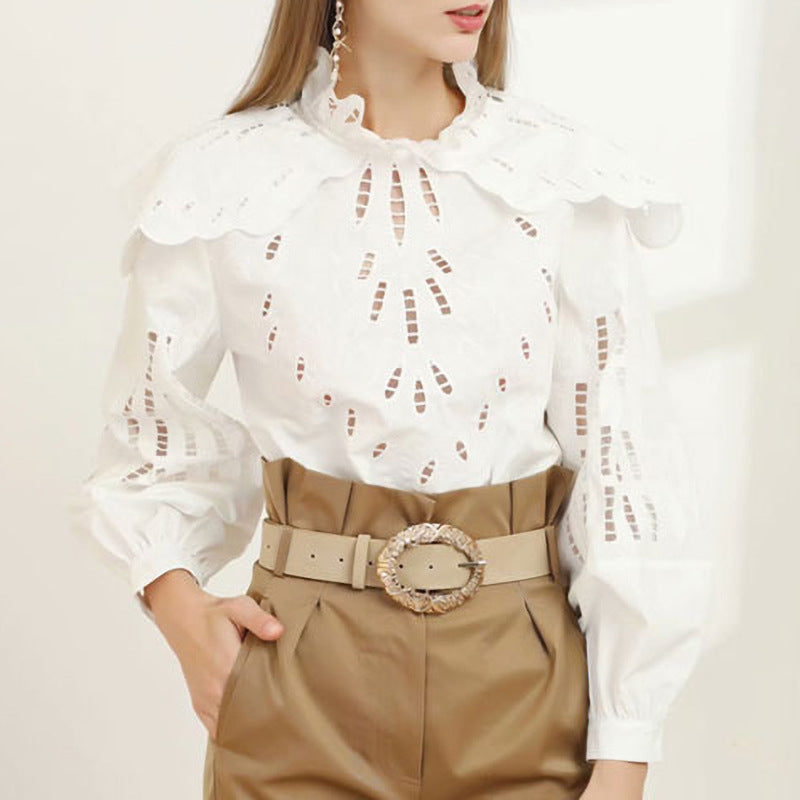 Stand-collar stitching cutout shirt