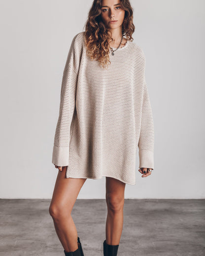 Pull ample à col rond assorti avec fil torsadé pour femme