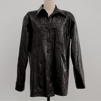 Temperament Design Sense Niche Long-sleeved Leather Shirt Ladies Wear All-match Tops