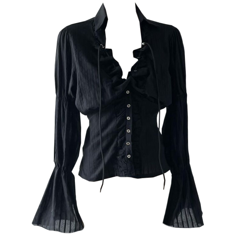 Women's Short Black Waist Long Sleeve Shirt