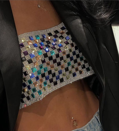 Haut de soutien-gorge à bretelles en chaîne et diamants en tôle d'eau