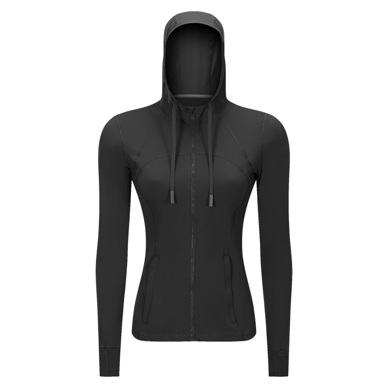 Veste de sport à capuche pour femmes, coupe cintrée, fermeture éclair élastique, vêtements de course à pied, de Yoga