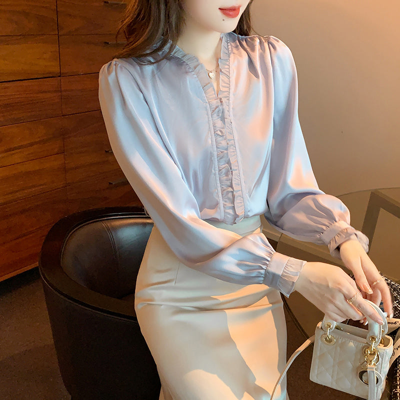 French Retro Temperament Long-sleeved Shirt Women's Design Chiffon