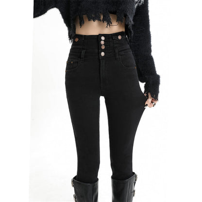 Retro Denim Skinny Pants Women's High Waist Slim Fit