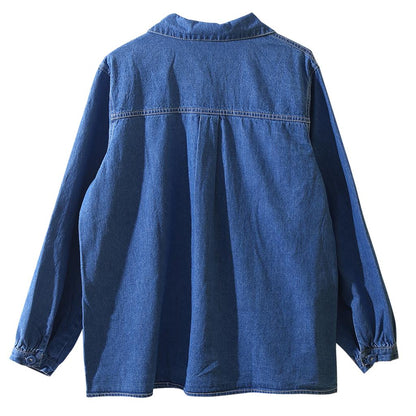 Childlike cute blue denim long sleeve shirt shirt women