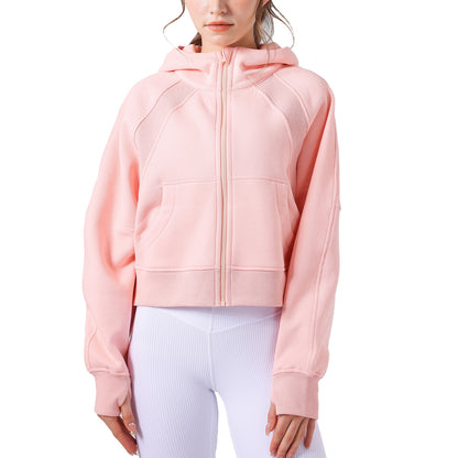 Fleece-lined Yoga Clothes Hooded Sweater Loose Thick Casual Zipper Sports Top