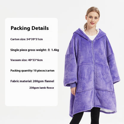 Flannel Thickened Hooded Home Leisure Double-layer Wearable Blanket