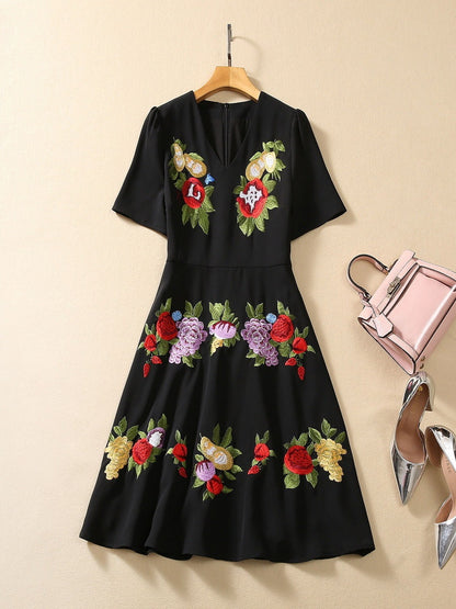 Women's Fashion Embroidered Flower Dress