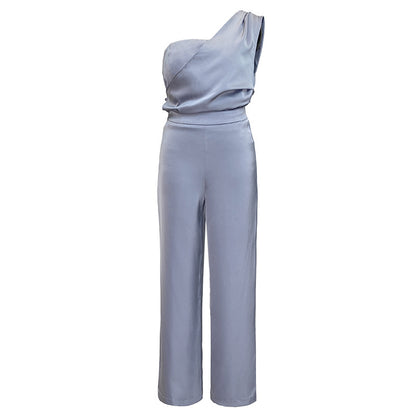 New Tube Top One Shoulder Vest Wide Leg Pants Suit