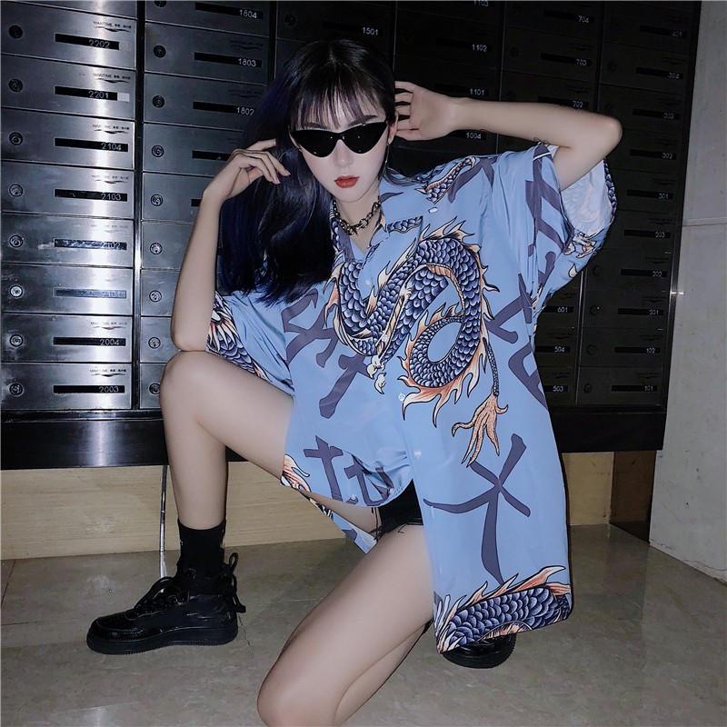 Blue Dragon Print Shirt