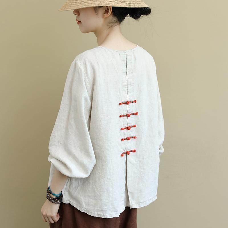 Ladies' Oversized, Button-down Linen Long-sleeve Shirt