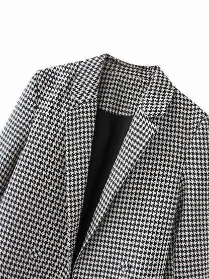 Blazer cruzado a cuadros retro de estilo europeo y americano