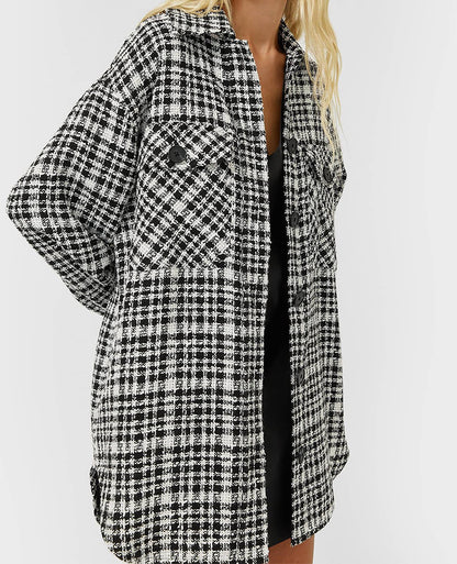 Autumn and winter European and American black and white plaid shirt coat women's autumn ins light mature wind top