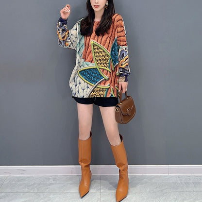 Women's Fashion Loose Print Mink Sweater