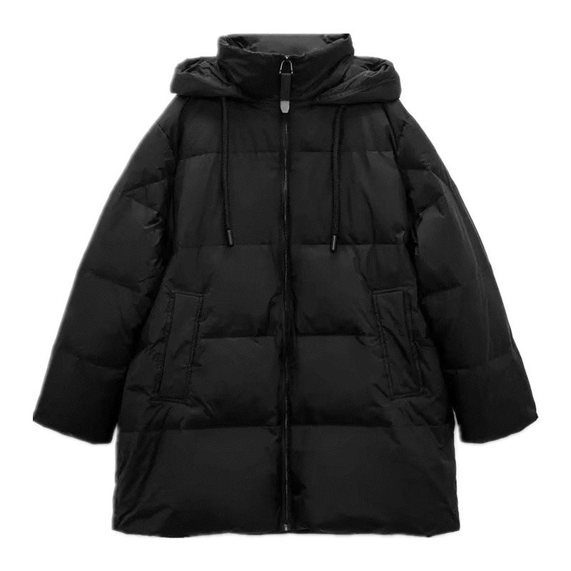 Women's Versatile Zipper Hooded Solid Color Down Jacket Coat