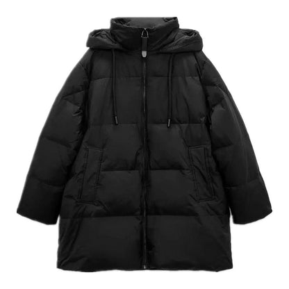 Women's Versatile Zipper Hooded Solid Color Down Jacket Coat