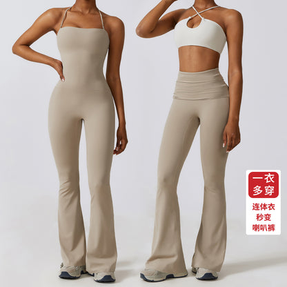 Mono de yoga ajustado para mujer Pantalones acampanados de nailon con tacto nude