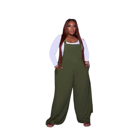 Plus Size Women's Solid Color Overalls Two-piece Set